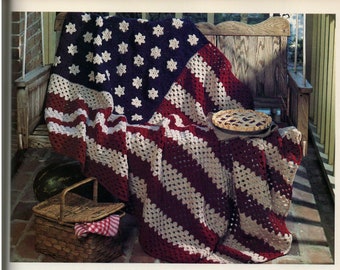 American Flag USA Stars & Stripes Patriotic Afghan Blanket Bedspread 45" x 70" Worsted Aran Wool Crochet Pattern PDF Instant Download