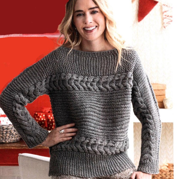 Ladies Unusual Sideways Knitted Sweater -DK 8ply Wool- Instant Download Knitting Pattern PDF