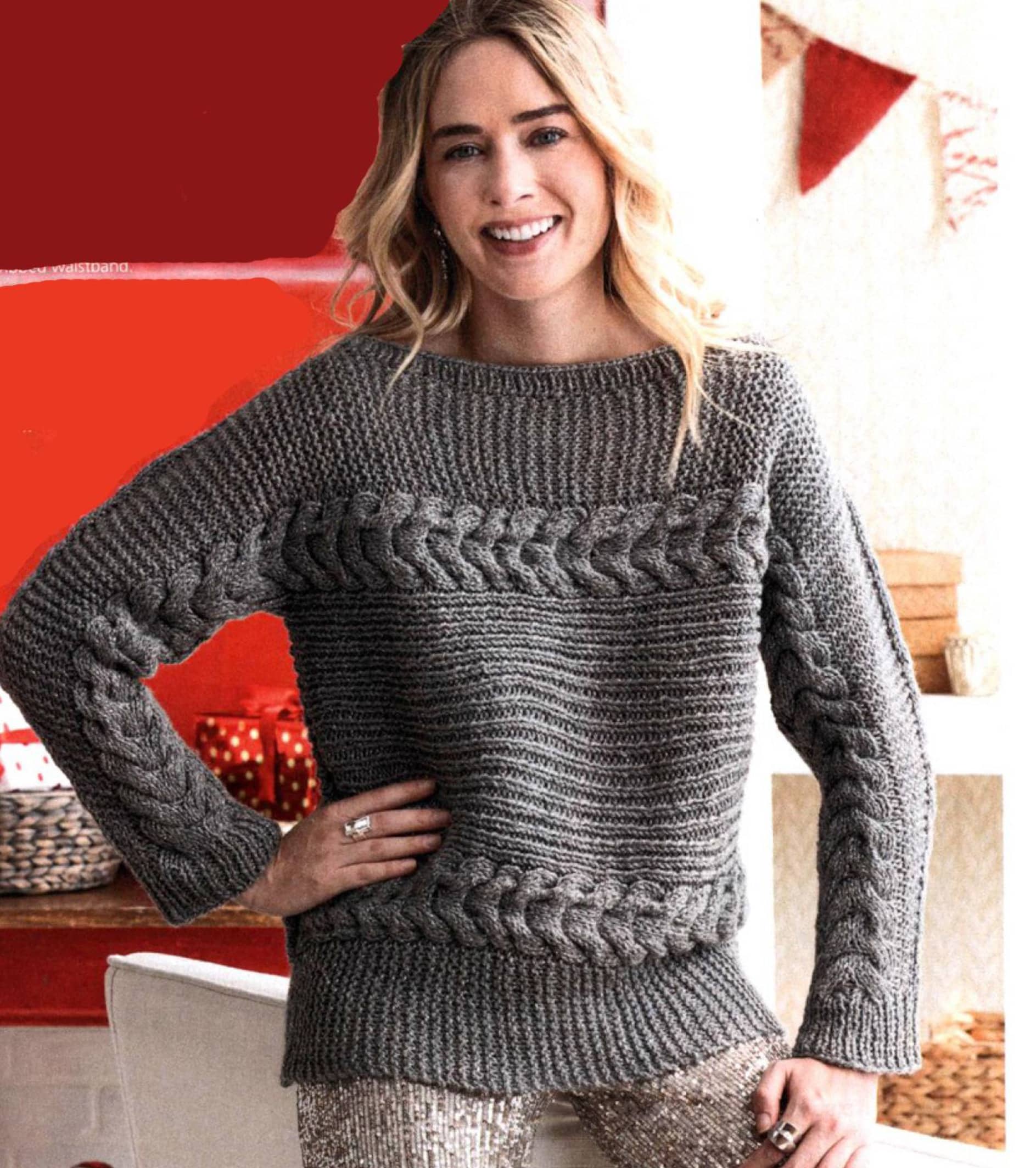 Ladies Unusual Sideways Knitted Sweater -DK 8ply Wool Ladies Unusual Sideways Knitted Sweater -DK 8ply Wool