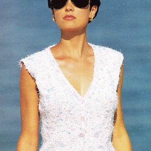 Woman&#39;s V neck summer top with button front 30&quot; - 42&quot; Chest- DK 8 ply Light worsted wool Knitting pattern- download PDF