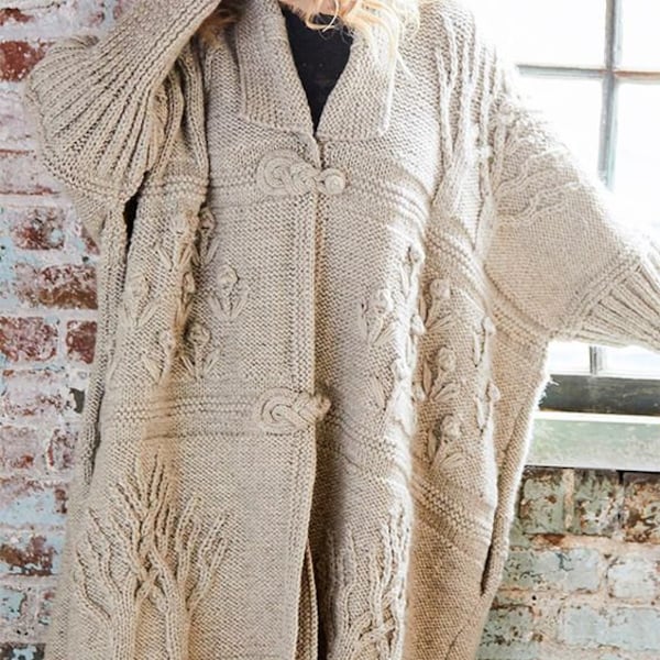 Tree of Life Womans Ladies Cardigan Jacket One Size 62" Oversized Aran pdf instant download DK Knitting Pattern