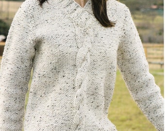 Womans Cable Super Chunky sweater Ribbed V neck Super Chunky super Bulky wool- fits 34" - 44" , Knitting pattern Download PDF