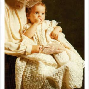 Baby Christening robe- dress & Shawl knitted in 3 ply Light Fingering wool- Fits chest 18-19 inches-Knitting pattern download PDF