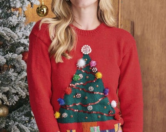 Ladies Christmas Tree sweater- Jumper DK/8 ply- fits 32-54ins- Larger sizes Instant Download Knitting Pattern PDF