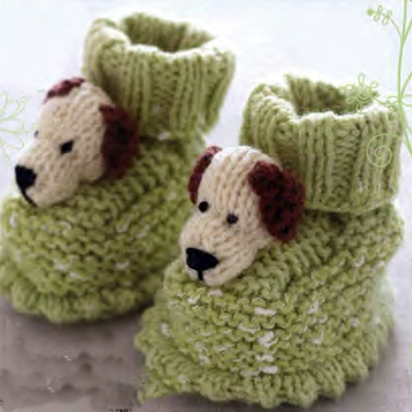 Baby Boy/Girl - Doggie Slippers- 8 Ply/DK wool- fits 3-6 months -  Knitting pattern- Instant download