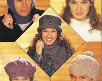 Mans Womans winter hats- Balaclava, beret, fairisle hats-  Scarf-Knitting pattern DK-8Ply Light worsted Download PDF 5 styles to Knit