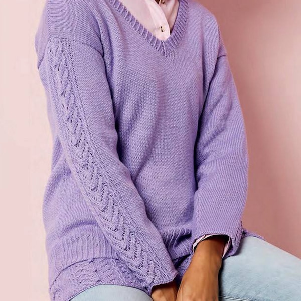 Knitting pattern- pdf- Ladies 4 ply merino sweater, fits from size 6 up to 34 or xs- 5xl