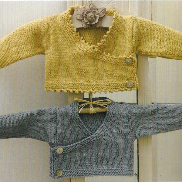 Baby Boy Girl Wrap over Cardigan Jacket Kimono style picot edging 0 - 12 months (14" - 19" )DK 8 Ply PDF Instant download Knitting Pattern