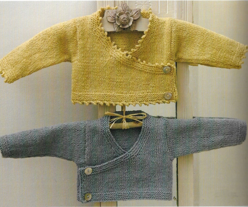 Baby Boy Girl Wrap over Cardigan Jacket Kimono style picot edging 0 12 months 14 19 DK 8 Ply PDF Instant download Knitting Pattern image 1