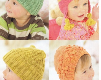 Baby Hats 4 Designs DK/8 Ply wool- Suitable for boy or Girl- Birth-7 years- Knitting Pattern PDF Instant download