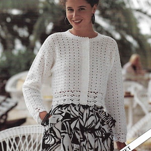 Woman's Lovely Crochet short lacy cardigan Round Neck Button front-4Ply wool- 30" - 40" chest- Crochet Pattern- Download PDF