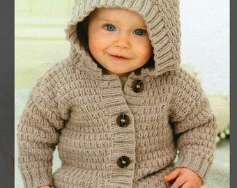 Baby Boy/ Girl Hooded Jacket/Cardigan/Hoody with Ears - DK ( 8 ply ) 16 - 24" Birth - 4 yrs  Instant Download Knitting pattern