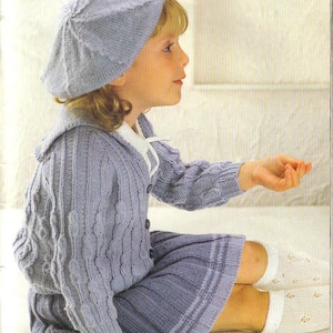 PDF Knitting Pattern Girl&#39;s Cardigan- Skirt and Beret in DK/8ply-20-24 Ins- Instant Download Knitting Pattern