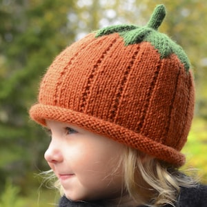 Baby Childrens Pumpkin Halloween Hat 0 - 8 Years DK 8 Ply Light Worsted Knitting Pattern Download PDF