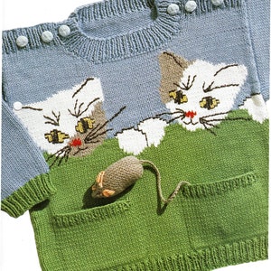 PDF Knitting Pattern  cute Cat & mouse sweater pattern Fits chest  62-65 Cm - Has Chart