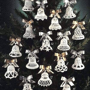 16 x Vintage Bells Crochet Pattern -Tree ornaments, Favours, weddings Instant Download PDF- thread weight cotton