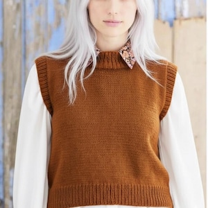 Easy Plain Womens Sweater Vest Round Neck Top Cap Sleeve Jumper Slipover 30"-62" DK 8 Ply Light Worsted Wool Knitting Pattern PDF download