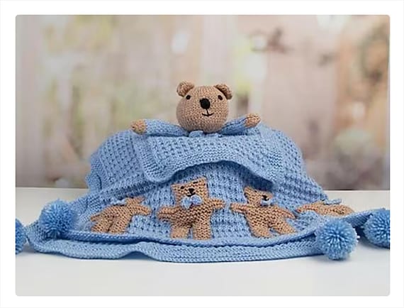 Baby Teddy Bear Comforter Lovey Teddy Bear Blanket DK 8ply