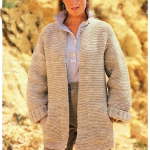 Easy Garter Stitch Woman&#39;s Chunky Edge to Edge Jacket Cardigan Pockets 34&quot; -38&quot; ~ Chunky Wool Knitting Pattern PDF Instant download