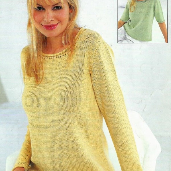Womens Summer Jumper Sweater Top Long/Short Sleeve Knitting Pattern DK 8 Ply & 4 ply 30 - 42in PDF Instant download