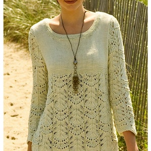Womens Ladies Lovely Wavy Lace Pattern Tunic 36&quot; - 50&quot; DK Cotton pdf instant download DK Knitting Pattern
