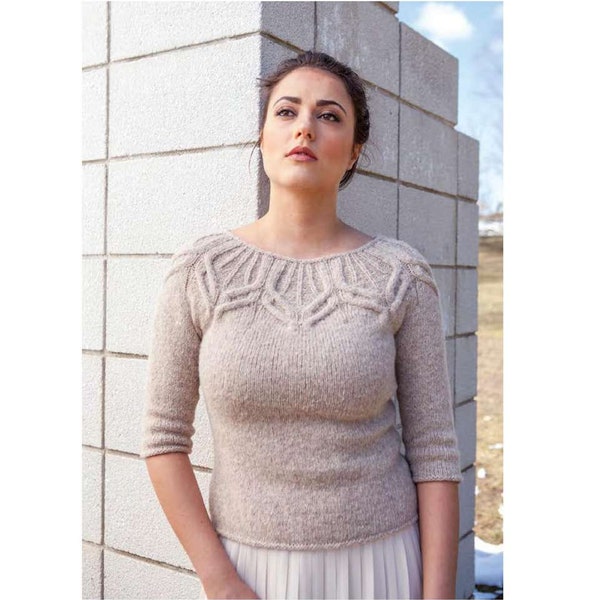 Ladies Cable yoked  sweater- Jumper- Pullover-- Alpaca wool- fits 30-54". Knitting Pattern- Instant download