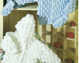 PDF Instant Download Vintage Baby Knitting Pattern DK 8 Ply Light worsted Cardigan Hat Hoodie Mittens UK 0-7 years 16-26chest