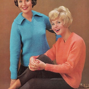 Woman&#39;s Easy Knit Chunky/ Bulky  Sweaters- Pullovers, Jumper, Quick Knit-fits chest 32-38&quot; Chest - Instant Download Now
