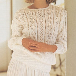 Woman&#39;s Lace panel Jumper sweater Knitting pattern in DK-8Ply Light worsted wool- fits chest 30-40&quot;Download PDF