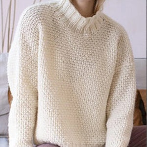 Easy Sweater Women Knitting pattern/Instant PDF Download/Womens Pullover Top Chunky Look Sweater Pattern