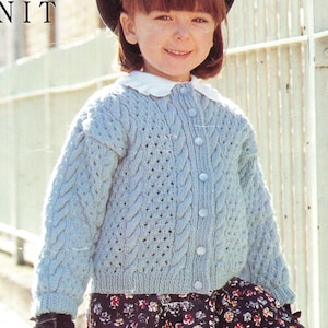 Girls Cable- Drop shoulder Cardigan- Knitting pattern- DK Wool/ 8 Ply- chest 22-30&quot;PDF Knitting Pattern Instant download-