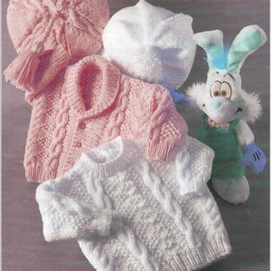 Baby Boy- Girl- Jacket- Bonnet- beret- Hat- sweater-Jumper- Aran- 10 Ply wool-Easy Cable knitting pattern- instant download