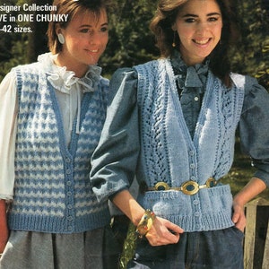 Womans V Neck Chunky waistcoats 2 styles on 1 pattern patterned or lacey 32"-42" Chunky- Bulky Wool Knitting Pattern PDF DOWNLOAD