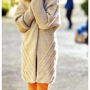 Womans Long coat Super chunky Edge to edge diagonal stripe Big chunky coat 32" 50" ~ Super Bulky Knitting Pattern PDF Instant download immagine 1