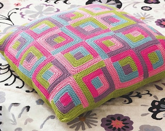 Crochet Large Floor Cushion Pillow cover Squares pattern, Crochet pattern - Download DK 8 ply wool 30x30ins