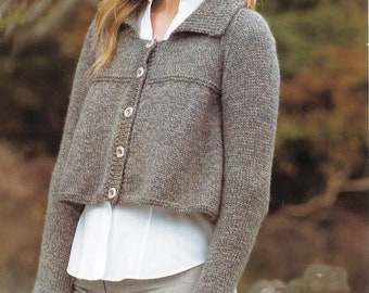 PDF- Knitting pattern-Woman's Easy Aran Cropped Jacket- Aran 10 Ply Worsted wool- chest 32-42 ins - download