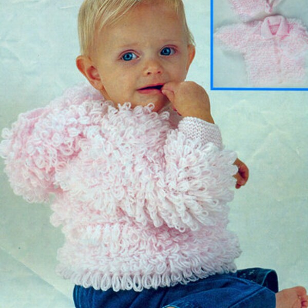 PDF Knitting Pattern Baby Girl Loopy Jackets and hat in DK wool, fits premature up to 4 years