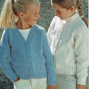 Easy Child&#39;s Cardigan Round or V Neck, Raglan Sleeve, Boy or Girl 22 - 32 inch Chest ~DK 8Ply Knitting Pattern PDF Instant download