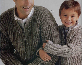Mans Boys Ribbed Zipped Jackets Knitted in Aran 10 ply Worsted wool- Knitting Pattern Download PDF- see description for sizes