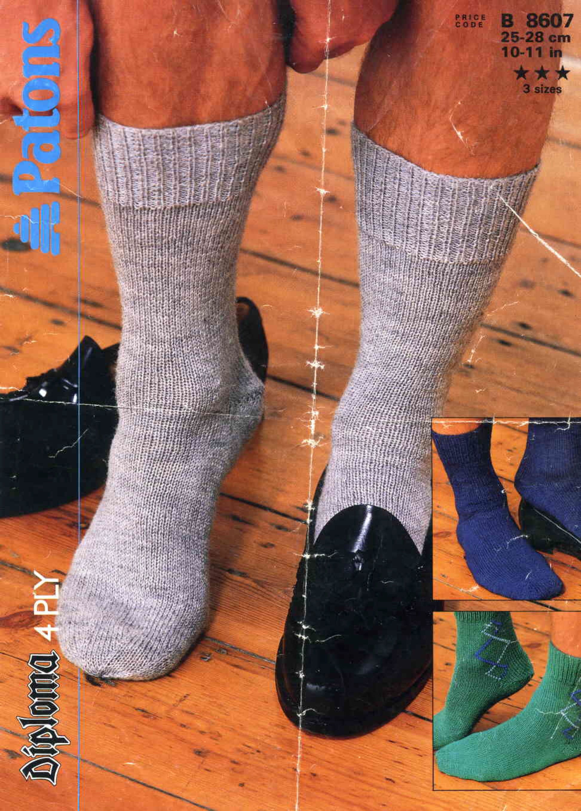 Men's Socks Knitting Pattern, 3 Versions 4 Ply Wool Instant Download