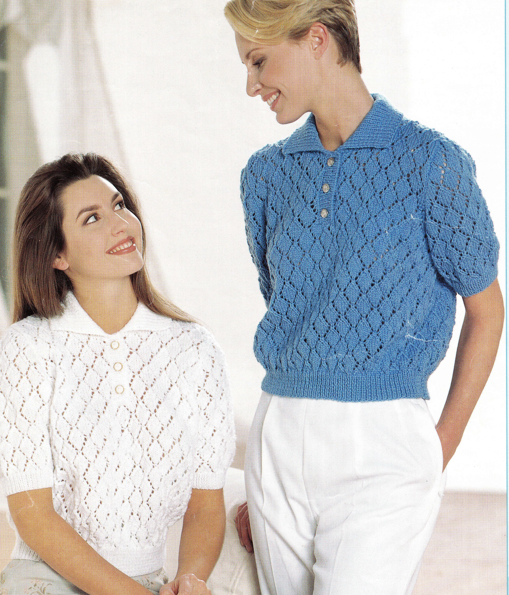 【MODERNIF】Cable collar short sleeve knit Womens Summer Lace Polo Style Jumper Sweater Top With Collar