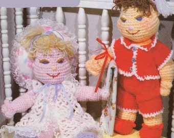 PDF Crochet Pattern - Sammie and Suzie toy dolls to crochet in 4ply