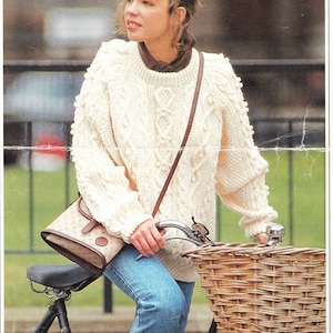 Ladies-Cable Aran Bobbly Sweater-Jumper- Aran 10 ply wool-34-44ins Instant Download Knitting Pattern PDF