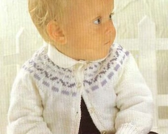 PDF Knitting Pattern Instant download- Baby Fair isle yoked cardigan or jumper Knitting pattern 18-24 Ins DK OR 4PLY