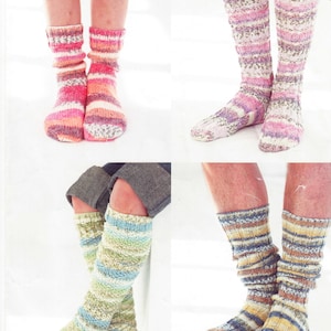 May include: Four pairs of colourful striped knee-high socks. The socks are made of a soft, knitted fabric and feature a variety of colours, including pink, blue, green, and white.