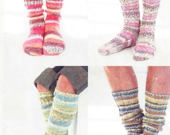 Family sock pattern in DK-8ply Light worsted yarn- age 4 to adult- knitted on 2 needles- easy knit, knitting pattern download PDF