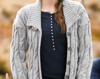 Long Cable Jacket with Pockets - woman's DK 8Ply wool -70-110 CM Instant Download Knitting Pattern PDF