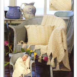 PDF Knitting Pattern-Knitting Pattern- Aran throw and cushion cover plus bag- Aran wool  10 ply, worsted yarn Download