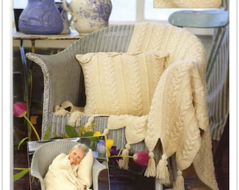 PDF Knitting Pattern-Knitting Pattern- Aran throw and cushion cover plus bag- Aran wool needed