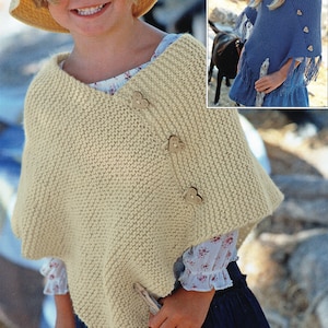 Girl&#39;s Very Easy Garter Stitch Poncho- 2 styles Knitting Pattern - Aran Wool- (Worsted)Instant Download 20-28&quot; chest